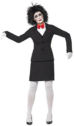 Smiffys SAW Billy Costume, Black Jacket, Shirt, Skirt, Bow Tie, Gloves & Make-Up, Officially Licensed Saw Fancy Dress, Halloween Dress Up Costumes