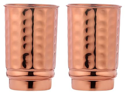 HealthGoodsEU Tumbler-Set/Trinkglas-Set, gehämmertes Kupfer, 2 Stück mit Deckel, Reisebecher aus Kupfer, Ayurveda/Gesundheitsnutzen