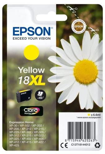 Epson Orginal 18XL Tinte Gänseblümchen, XP-305 XP-402 XP-215 XP-312 XP-315 XP-412 XP-415 XP-225 XP-322 XP-325 XP-422 XP-425, Normalverpackung, XL, (gelb)