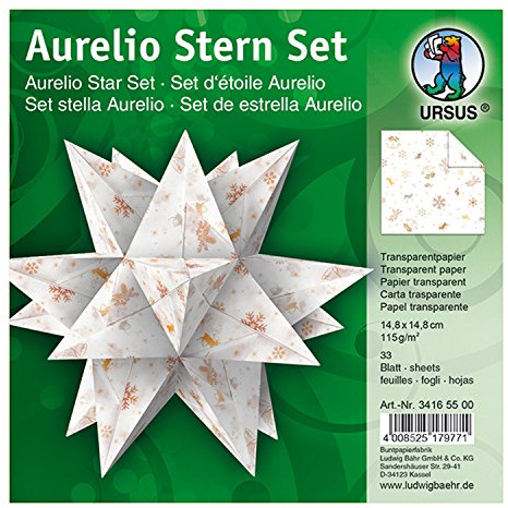 Ursus 34165500 - Faltblätter Aurelio Stern Classic Christmas, creme / braun, 33 Blatt, aus Transpatentpapier 115 g/qm, ca. 14,8 x 14,8 cm, einseitig bedruckt, ideal als Weihnachtsdeko