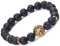 Unendlich U Damen Herren Buddha Armband Armreif, Löwe-Kopf Legierung Stretcharmband, Lavastein Kugeln Perlen Gebet Mala Energiearmband