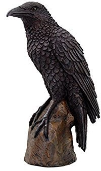 PTC Schwarzer Rabenvogel auf Baumstumpf, Statue aus Kaltgussharz