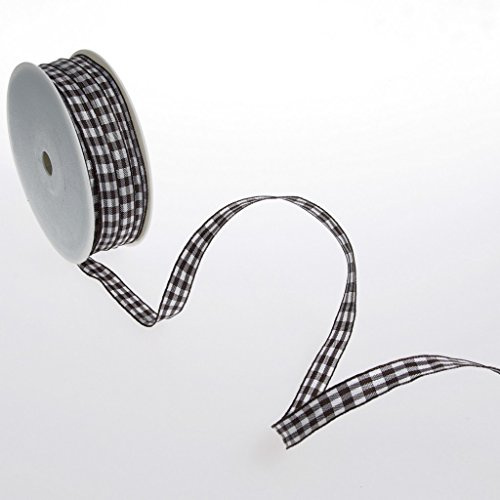 Deko und Band Karoband mit Drahtkante - Dunkelbraun - 12 mm auf 50 m Rolle - 64098 12 57