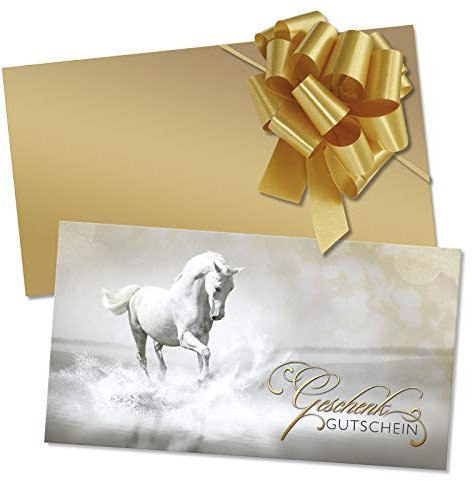 GESCHENKGUTSCHEINcom 50 Stk. Geschenkgutscheine mit Umschlag und Schleife für Reitsportgeschäft. Reitgutschein zum selbst Ausfüllen. SP1229