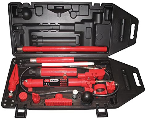 KS TOOLS - 160.0174 - Coffret carrossier 10 tonnes - Débosselage - Redressage - Réparation - Carénage - Pompe hydraulique et vérin 10 t - Accessoires - Coffret de transport pratique sur roues