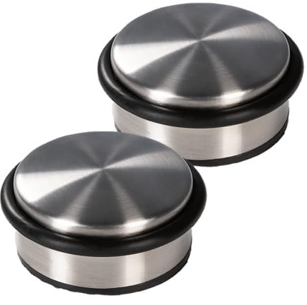 Oxid7® 2x Türstopper Edelstahl matt gebürstet ⌀ 10,3cm, Höhe: 4,5cm | Massiver Türpuffer 1,1 kg auch für schwere Türen | 3 hochwertige Gummiringe als Schutz