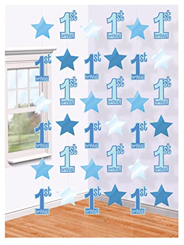 Amscan International First Birthday Boy Hanging String Decorations, Pack of 6 pieces, Blue
