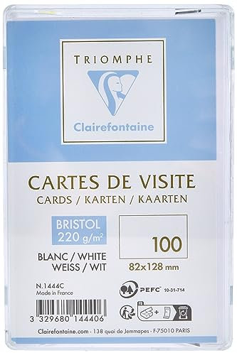 Clairefontaine 1444C - Boite de 100 Cartes de Visite Bristol Blanc Uni 82x128 mm - 220g/m²
