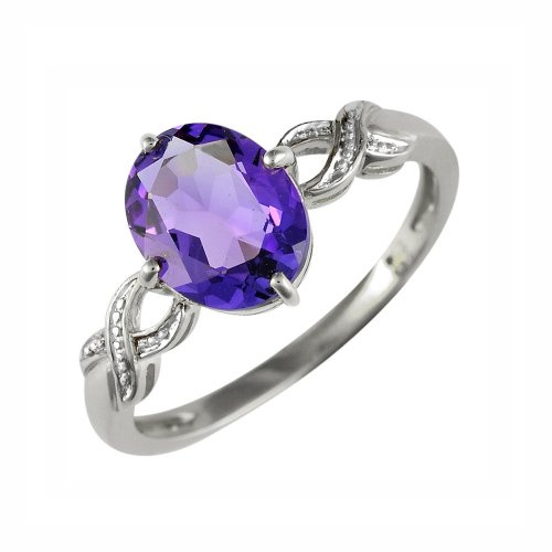 Ivy Gems 9ct White Gold Fancy Oval 1.25ct Amethyst Solitaire Ring