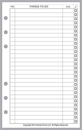 Compact Size to Do List Planner Insert,Sized and Punched for Franklin Covey Compact and Other Notebooks (4.25 x 6.75)