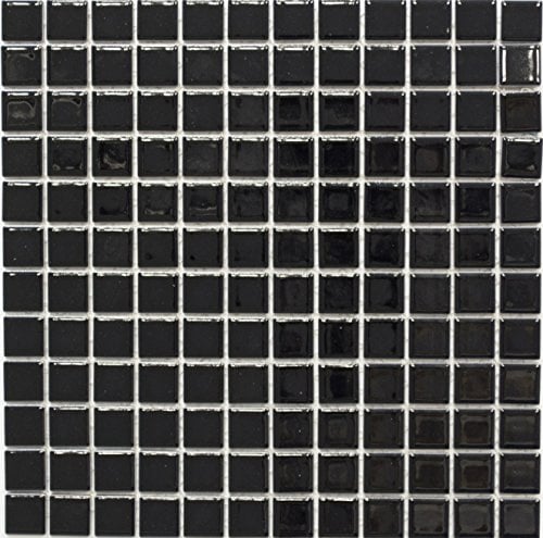 Mosaik Quadrat uni schwarz glänzend Keramik Mosaik, Mosaikstein Format: 23x23x6 mm, Mattengröße: 298x298 mm | 10 Mosaikmatten