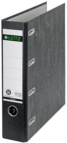 Leitz Standard-Doppelordner mit zwei Mechaniken, 5er Pack, Wolkenmarmor-Papier, 100 % recycelter Karton, Schwarz, 10920000
