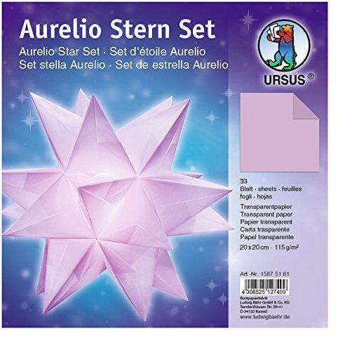 Ursus 15875161 - Faltblätter Aurelio Stern uni, lila, 33 Blatt, aus Transparentpapier 115 g/qm, ca. 20 x 20 cm, einseitg bedruckt, ideal als zeitlose, elegante Wohndekoration