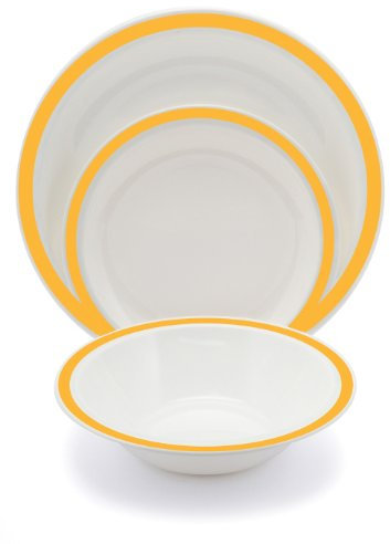 Harfield Yellow Duo Polycarbonate Plastic Dining Set Reusable Virtually Unbreakable Plates Bowl