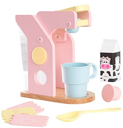 KidKraft Pastell Kaffeemaschine aus Holz für Kinderküche mit Kapseln, Spielküche Zubehör, Spielzeug für Kinder ab 3 Jahre, 63380