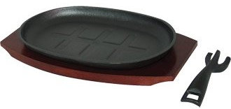 Cast Iron Oval Sizzler Hot Serving Dish - 28x19cm with Wooden Stand - Create that authentic feel, serve your dishes sizzling at the table!