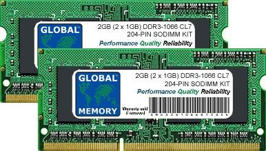 GLOBAL MEMORY 2 GB (2 x 1 GB) DDR3 1066 MHz PC3 – 8500 204-pin SODIMM Memoria RAM Kit per Intel iMac (Inizio/metà/fine 2009 – metà 2010) & Intel Mac Mini (Inizio/metà/fine 2009 – metà 2010)