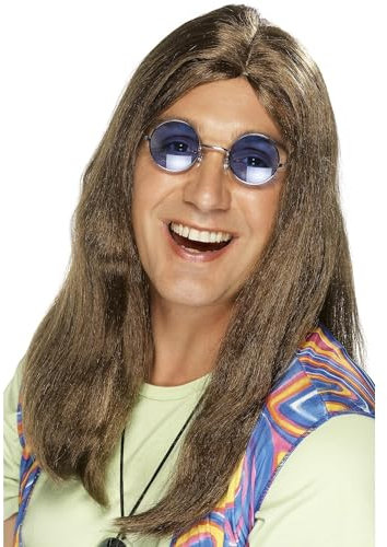 Smiffys Neil Hippie Perücke, Braun, mit Seitenscheitel Halloween