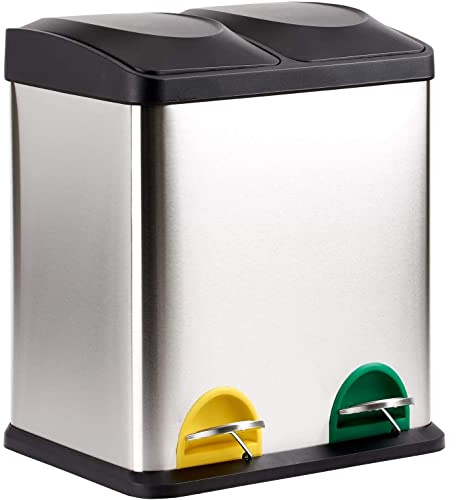 KITCHEN MOVE Poubelle de Cuisine à pédale tri sélectif 40 L (2 x 20 L) Zoe en Acier INOX avec Seau 40 x 34 x h 60 cm
