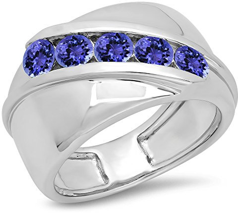 Dazzlingrock Collection 1,00 Karat (ctw) runder Tansanit-Ring für Herren, Kanalfassung, 5 Steine, Jahrestag, Hochzeit, 1 Karat, Sterlingsilber, Sterling Silber, Tansanit