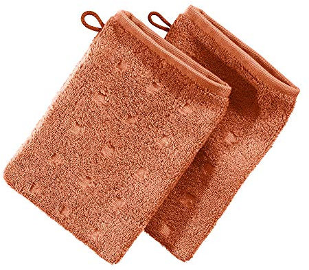 Möve Waschhandschuh 2er-Pack Quadretti Walk-Frottier Terracotta Größe 15x20 cm