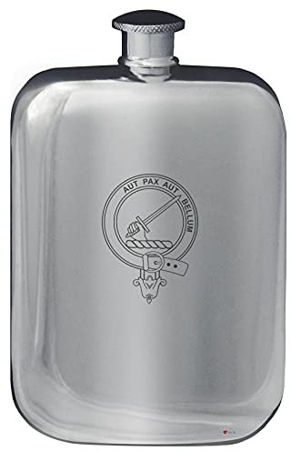 I LUV LTD 6oz Rounded Pocket Hip Flask in Polished Pewter for Jameson Scottish Family Name Crest