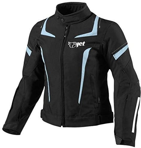 Jet Motorcycle Motorradjacke Frauen Damen Sommer Winter Gepanzerte Textilwasserdichte ELEKTRA (M (10/12), Schwarz/Himmelblau)