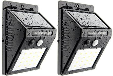 Trango 2er Pack SOL-YF16 LED Solar Wandstrahler IP54 *GREEN* Wandleuchte, Solar Wandlampe mit Bewegungsmelder Außenleuchte, Solarlampen mit Bewegungssensor Außenwandlampe Strahler