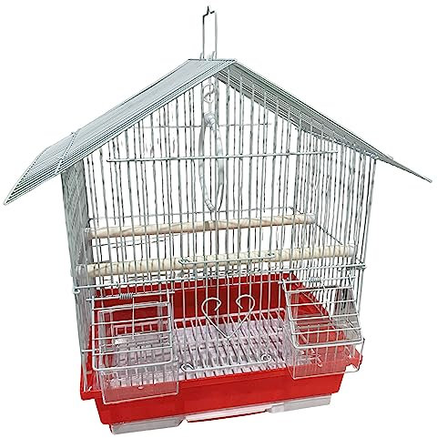 MOLY Jaula para Pájaros Desmontable con Bandeja Extraíble de Color Rojo | Pajarera para Aves de 30 x 23 x 39 con Cubete + 2 Comederos + 2 Palos + Columpio | Fácil de Limpiar
