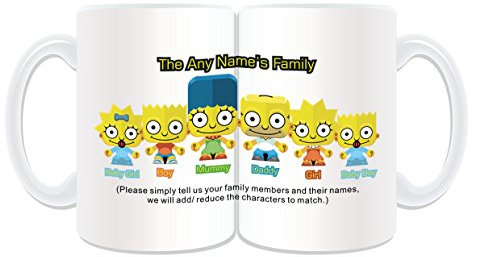 Regalo personalizzato – Tazza grande intera famiglia (Simpsons Family design motivo, bianco) – qualsiasi nome/messaggio sulla tua tazza unica