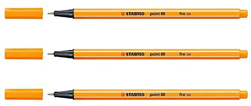 Stabilo stylo-feutres Point 88, 0.4mm Stroke Width Pack of 3, Orange