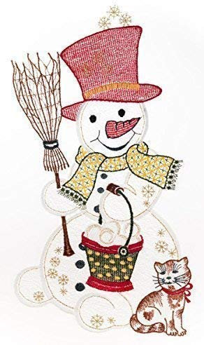 Plauener Spitze Fensterbild Schneemann mit Katze farbig Fensterdeko Fensterschmuck Bilder Handarbeit Deko Fenster