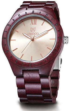 LeeEv Herren Armbanduhr aus Holz leicht, einzigartig Uwood Serie handgefertigt Sandelholz analog Quarz Vintage Stil römische Zahlen natürliche Holz Armbanduhr