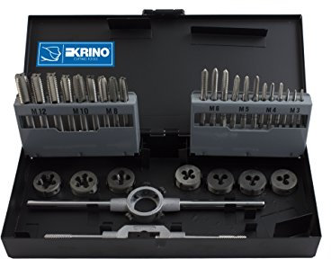 KRINO 17020501 Set 30 Pezzi Maschi E FILIERE HSS M 3÷12, Acciaio