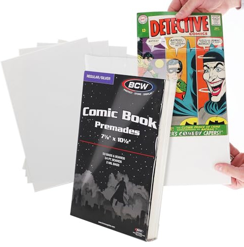 BCW Premium Silver Age Comic vorgefertigte Taschen mit Trägertafeln, 17,8 x 27,7 cm, vorgeladene und archivarische Comic-Hüllen und Tafeln, kristallklare Aufbewahrung für Sammler (nicht