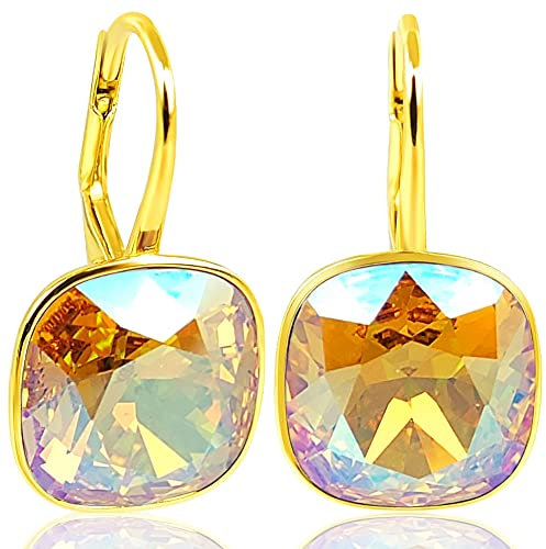 925 Goldohrringe Marken Kristalle Light Topaz Shimmer kurze Ohrhänger NOBEL SCHMUCK