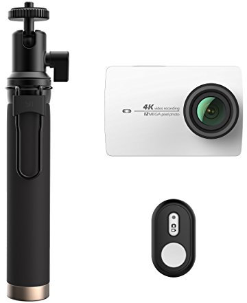 YI Pack Wi-Fi Action Camera 4K 12 Megapixels + Selfie Stick + Bluetooth Remote Control – White