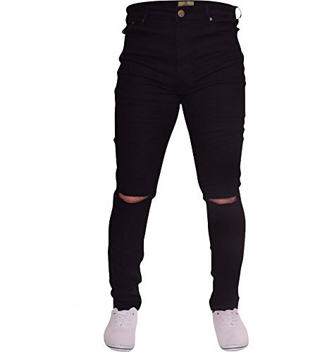 Island Trading Mens Ripped Slit Knee Skinny Stretch Fit Jeans Distressed Men's Denim Waist 32 Leg 30 (32S) Black