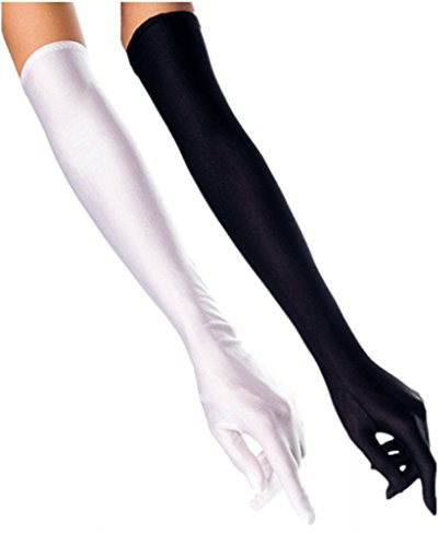 DH Damen Abendhandschuhe, 55,9 cm lang, Weiß/Schwarz, Satin, Fingerhandschuhe, 2 Paar, schwarz / weiß, Einheitsgröße