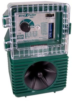Bird-X BirdXPeller Pro Electronic Bird Preventer versione 2, dispositivo esca sonico, perfetto per corvi, merli, grackles, cormorani e corvi, copre fino a 1 acro, frequenza 3-5 kHz
