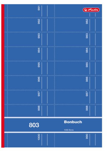 Herlitz 892612 Bonbuch 803, A4, rosa, blau, gelb, grün oder rot, 2x50 Blatt, 1000 Bons farbig sortiert