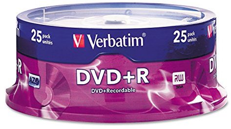 Verbatim 95033 DVD+R Discs, 4.7GB, 16x, Spindle, Silver, 25/Pack
