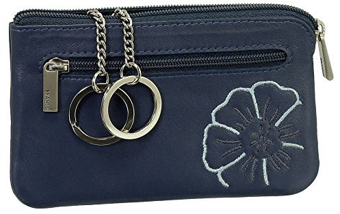 Leder Schlüsseletui Schlüsseltasche Schlüsselmappe Schlüsselbeutel mit Reißverschlussfach Farbe Blau