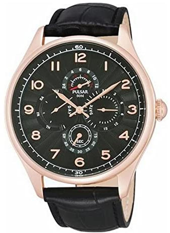 PULSAR HERREN SCHWARZ LEDER ARMBAND EDELSTAHL GEHÄUSE MINERAL GLAS UHR PW9002
