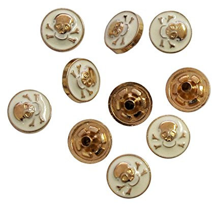 HAND ® Druckknöpfen 4-teilig PSGC05 Dekorative Gold Weißer Schädel-Verschluss-Knopf 12 mm - Packung mit 10 Sets