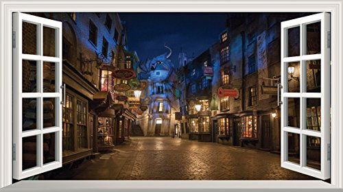 Chicbanners V0101 Wandtattoo, Motiv Diagon Alley 3D Magisches Fenster, selbstklebend, Größe 1000 mm breit x 600 mm tief (groß)