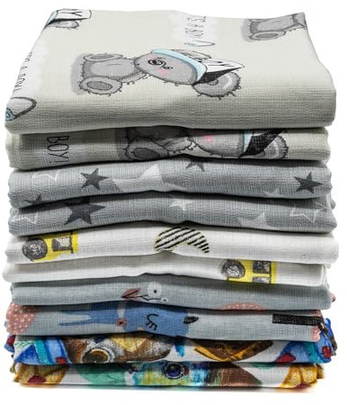 Clevere Kids Mulltücher 10er Pack | Jungs oder Mädchen | 70x80 | Oeko-TEX | Made in EU (Set Jungs Bedruckt)