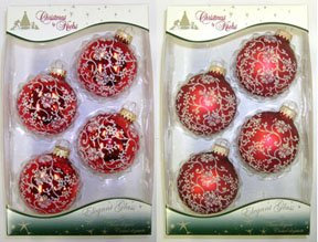 Kugelset Glitterranken 7cm 2fach sortiert Rot glanz/matt 4 Stck./Box, 2 Box/Set