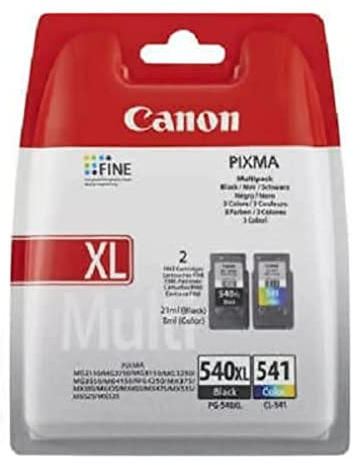Canon Genuine Multipack of 2 Ink Cartridges - 1 x High Capacity PG-540XL black and 1 x CL-541 colour printer ink / Suitable for Canon PIXMA MX, MG and TS series printers