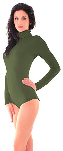 Easy Young Fashion - Damen Thermo langarm Rollkragen Body - Rolli Unterziehbody Skinny Fit 0525 - Olive L